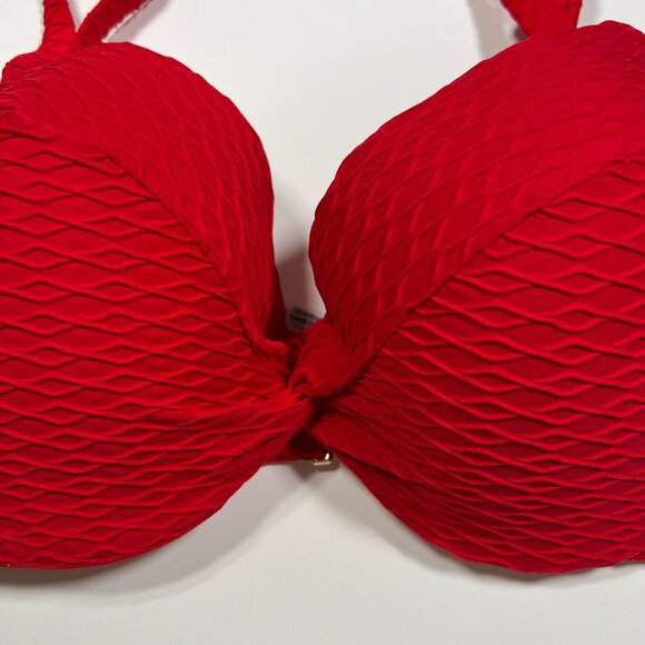Victoria Secret 40D Twist Front Push Up Bikini Top Underwire Textured Red - Picture 4 of 8